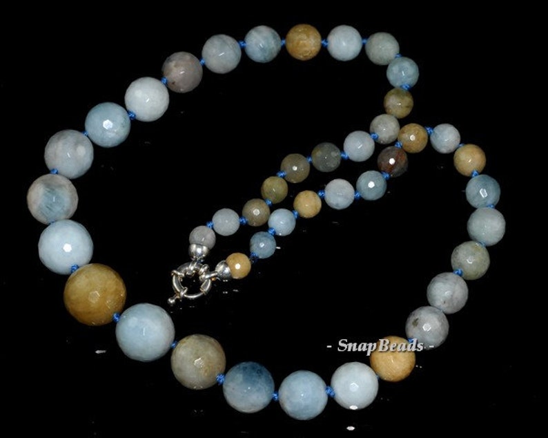 Gradated Aquamarine Gemstone Faceted 16mm-6mm Round Necklace Loose Beads 19 inch Full Strand 90147591-278