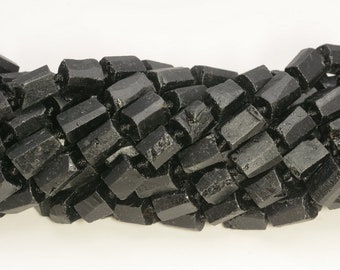 Genuine Natural Rough Black Tourmaline Gemstone Grade AAA Faceted Round Tube 8x6-12x8MM 11x9 -13x11MM Loose Beads (A237)