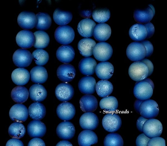 10MM MIDNIGHT BLUE PIXIE DUST DRUZY GEMSTONE DARK BLUE ROUND LOOSE BEADS 6.5/"