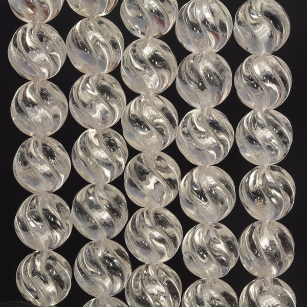 10mm Clear Quartz Rock Crystal  Gemstone Grade AAA Carved Round Twist Loose Beads 15.5 inch Full Strand (90187637-698)