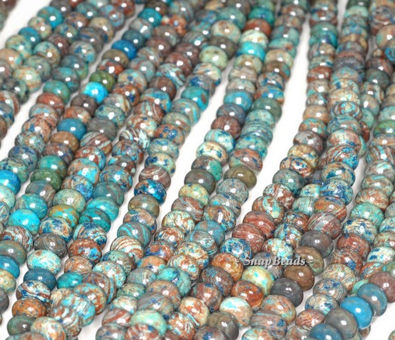 90106896-125A Turquoise Blue Brown Rondelle Calsilica Gemstones Pebble Rondelle Donut 8X5MM Loose Beads 7.5 inch Half Strand