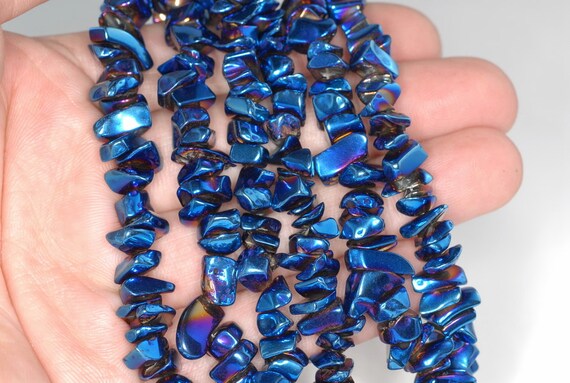 6x3-10x5mm Titanium Blue Hematite Gemstone Pebble Chips