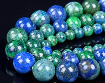 10mm Azurite in Lapis Gemstone Blue Green Round 10mm Loose Beads 15.5 inch Full Strand (90112333-131)