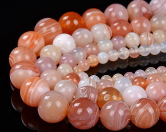 Natural Orange Red Botswana Agate Gemstone Grade AAA Round 4MM 6MM 8MM 10MM Loose Beads (D13)