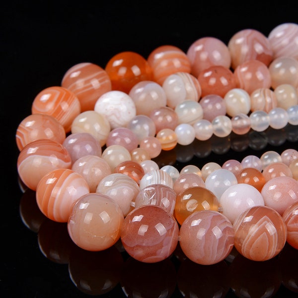 Natural Orange Red Botswana Agate Gemstone Grade AAA Round 4MM 6MM 8MM 10MM Loose Beads (D13)
