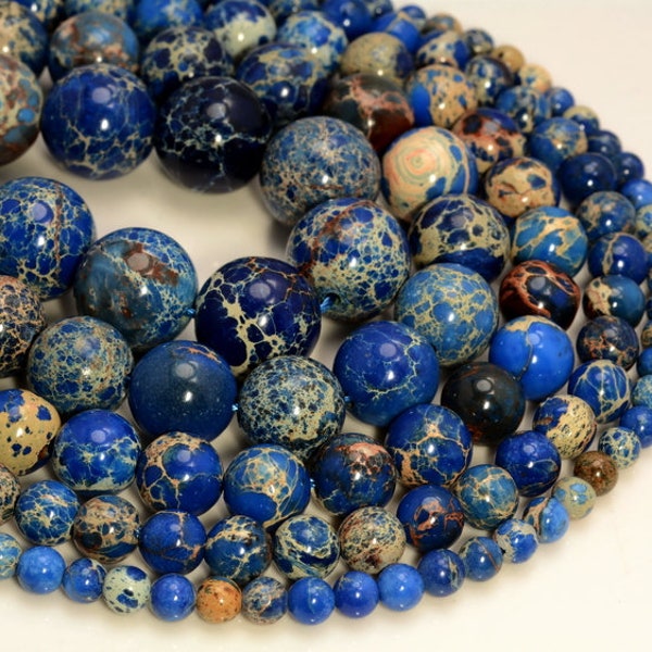 Indigo Cobalt Blue Sea Sediment Imperial Jasper Gemstone 4mm 6mm 8mm 10mm Round Loose Beads Full Strand LOT 1,2,6,12 and 50