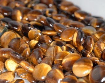 10MM Yellow Tiger Eye Gemstone Flat Round Circle Loose Beads 7 inch Half Strand (90182372-A119)