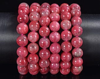 Natutal Pink Rhodonite In Quartz Gemstone Round Bracelet 7MM 8MM 9MM 10MM 11MM 7.5 inch Strand  (S33)