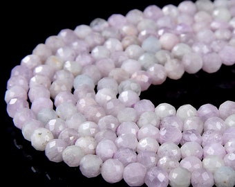 Natural Kunzite Gemstone Grade AA Micro Faceted Round 3MM 4MM 5MM Loose Beads 15 inch Full Strand (P54)