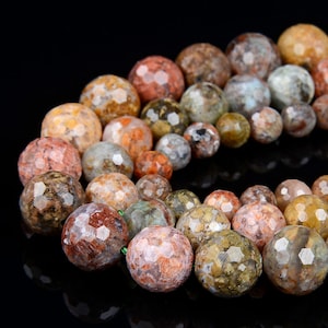 Natural Flower Ocean Jasper Gemstone Grade AAA Micro Faceted Round 3MM 5MM 6MM 8MM 10MM Loose Beads (D42)