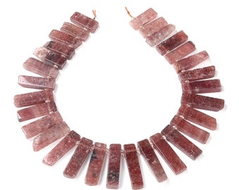 43X11-25X10MM Natural Strawberry Lepidocrocite Quartz Gemstone Gradated Slice Stick Points Loose Beads 15.5 inch Full Strand (80016532-S15)