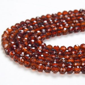3MM Deep Color Natural Hessonite Garnet Gemstone Grade AAA Micro Faceted Round Loose Beads 15 inch Full Strand (80015958-P48)