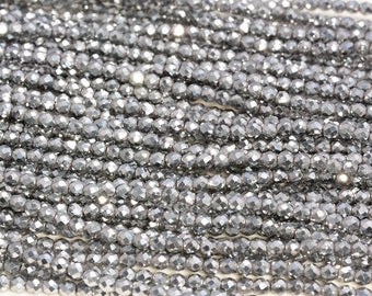 Silver Hematite Gemstone Grade AAA Micro Faceted Round 2mm 3mm 4mm Loose Beads 15.5 inch Full Strand (A261)