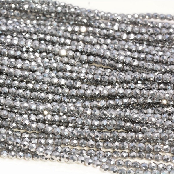 Silver Hematite Gemstone Grade AAA Micro Faceted Round 2mm 3mm 4mm Loose Beads 15.5 inch Full Strand (A261)