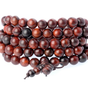 8 mm 108 st naturliga mörkröda rosenträpärlor med bönebuddha mala, runda lösa pärlor, storparti (90183386-398)