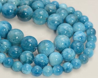 Perles rondes en vrac, véritable apatite bleu océan « ton larimar », de qualité AAA 5 mm 6 mm 7 mm 8 mm 9 mm 10 mm 11 mm 12 mm (A232)