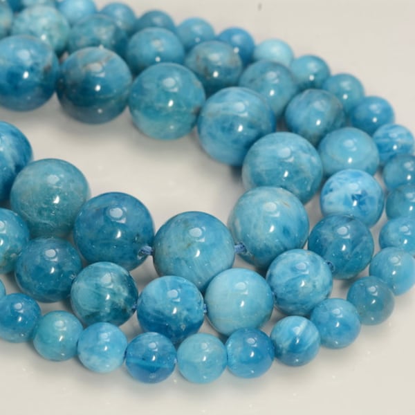 Perles rondes en vrac, véritable apatite bleu océan « ton larimar », de qualité AAA 5 mm 6 mm 7 mm 8 mm 9 mm 10 mm 11 mm 12 mm (A232)