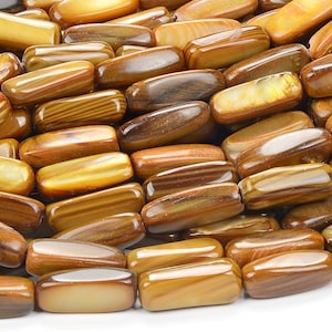 Golden Mother of Pearl Shell MOP Gemstone 8X22MM Rectangle Tube Loose Beads (D434)