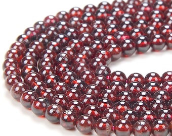 Grenat rouge foncé naturel de qualité AAA, ronde, 3 mm, 4 mm, perles en vrac, brin complet, 15 pouces (P60)