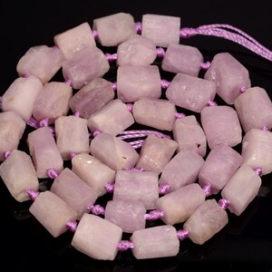 Genuine Natural Rough Kunzite Gemstone Pink Grade AAA 7x6-10x8MM Faceted Round Tube Loose Beads image 4