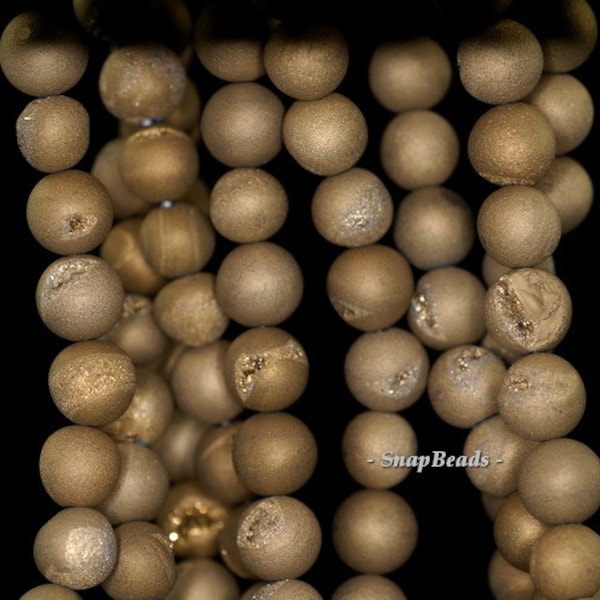 Matte 8MM Gold Sensation Pixie Dust Druzy Gemstone, Gold, Round 8MM Loose Beads 15.5 inch Full Strand (90147423-208 )