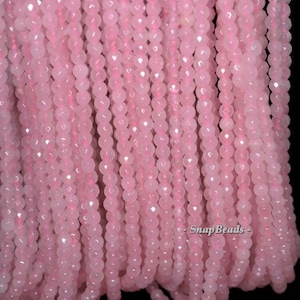 3mm Rose Quartz Gemstone Pink Micro Faceted Round 3mm Loose Beads 15.5 inch Full Strand (90181586-107-3g)