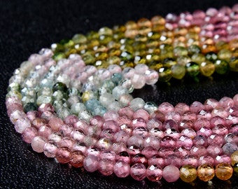 2MM Natural Multi Color Tourmaline Gemstone Grade AAA Micro Faceted Round Loose Beads 15.5 inch Full Strand (80009347-P26)