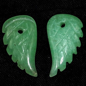 19X10MM Green Aventurine Gemstone Carved Angel Wing Beads BULK LOT 2,6,12,24,48 (90187138-001)