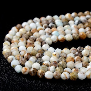 Natural Larimar White Brown Gemstone Micro Faceted Round 2MM 3MM 4MM Loose Beads 15.5 inch Full Strand (P28)