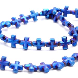6MM Matte Blue Hematite Gemstone Cross Loose Beads 16 inch Full Strand (80000075-A37)