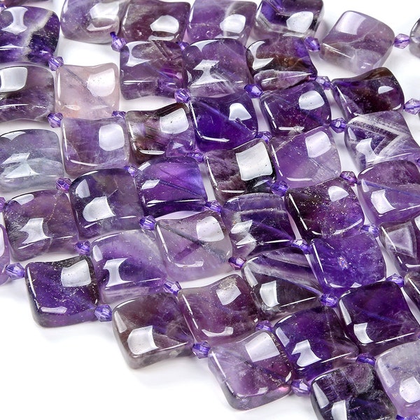 Natural Amethyst Gemstone 15MM Twist Rhombus Loose Beads (D425)