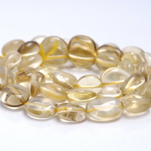 8-10MM Lemon Quartz Gemstone Round Flat Nugget Loose Beads 15.5 inch Full Strand (80001945-A32)