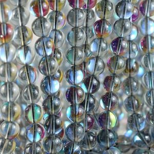 10mm Mystic Aura Quartz Titanium BI Grey Rainbow Round Loose Beads 15 inch Full Strand (90183976-363)