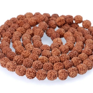 9mm Natural Rudraksha Bodhi Seed Gemstone Mala Prayer Deep Brown Round Loose Beads 35 inch 108 Beads (90183425-786)