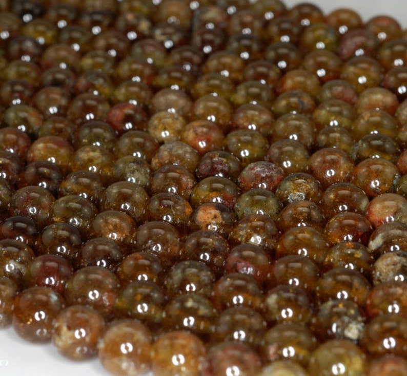 90189120-B54 8mm Green Garnet Gemstone Brown Green Grade A Round Loose Beads 16 inch Full Strand