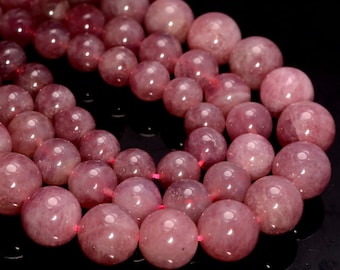 Véritable pierre précieuse naturelle de quartz rose de Madagascar grd AAA pourpre rose 5 mm 6 mm 7 mm 8 mm 9 mm 10 mm 11 mm 12 mm perles rondes 7,5 pouces demi-rangée (A214)