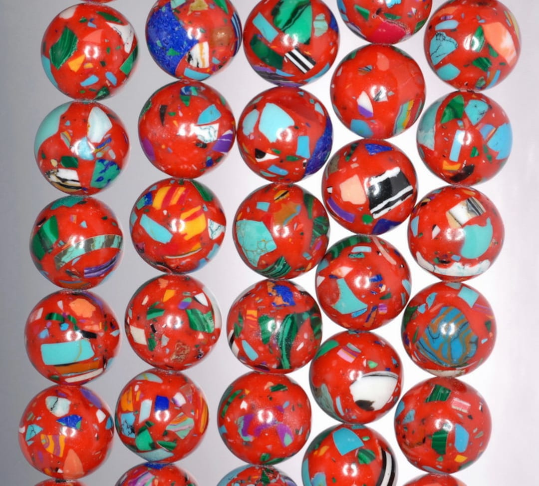 14mm Matrix Turquoise Gemstone Red Mosaic Round 14mm Loose