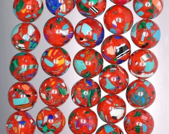 14mm Matrix Turquoise Gemstone Red Mosaic Round 14mm Loose