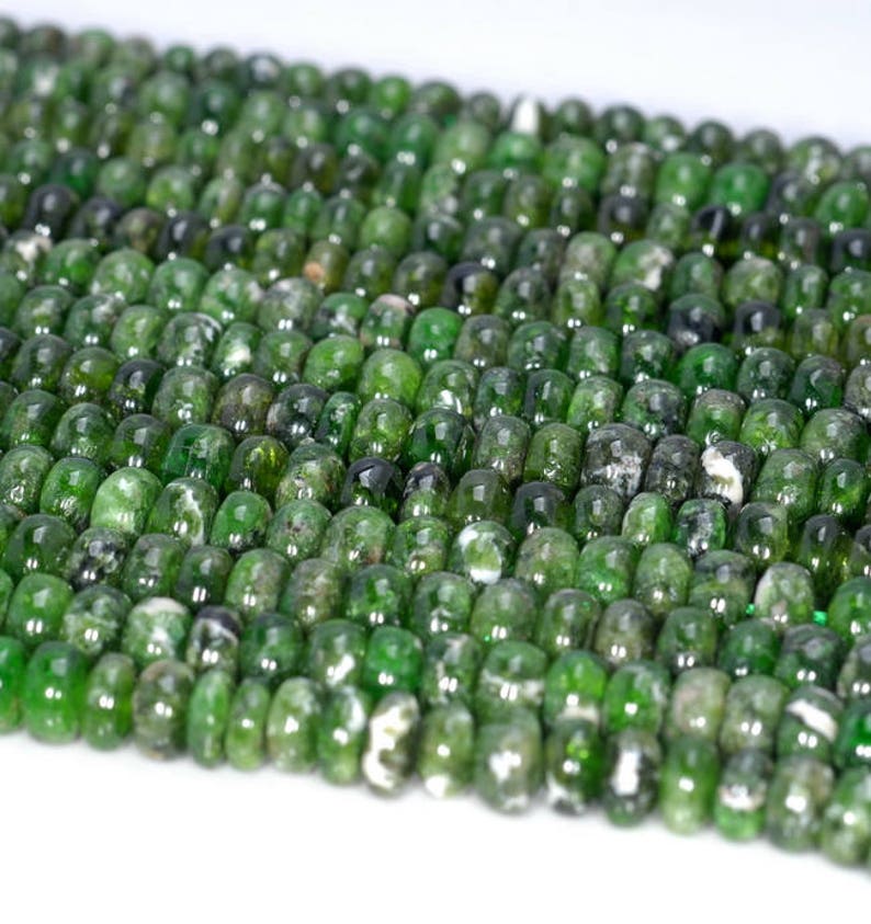 80004180-912 6x3mm Chrome Diopside Gemstone Grade A Deep Green Rondelle Loose Beads 7.5 inch Half Strand