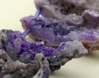 Rough Chalcedony Agate Druzy Gemstone Purple Rough Slice Stick 50x20-20x15mm Loose Beads 15.5" Full Strand (90189061-B48)