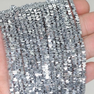 3x2-3x1mm Silver Hematite Gemstone Heishi Square Slice Loose Beads 15.5 inch Full Strand 90189040-199 image 3