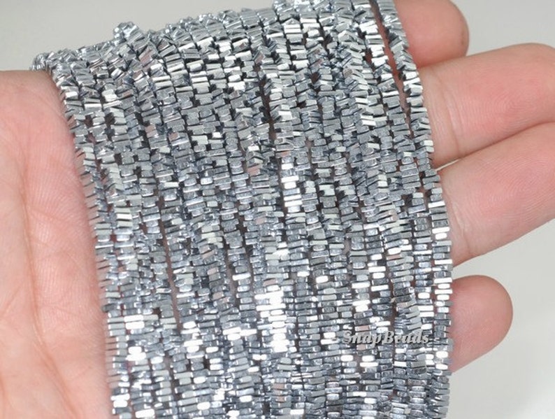 3x2-3x1mm Silver Hematite Gemstone Heishi Square Slice Loose Beads 15.5 inch Full Strand 90189040-199 image 3