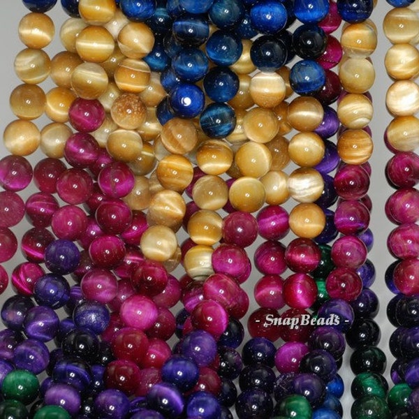 6mm Tiger Eye Gemstone Grade AA Gold Blue Green Red Purple Round Loose Beads 15.5 inch Full Strand (90189362-78)