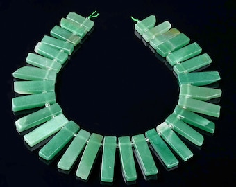 48X11-30X10MM Green Aventurine Gemstone Gradated Slice Stick Points Loose Beads 15.5 inch Full Strand (80016537-S15)