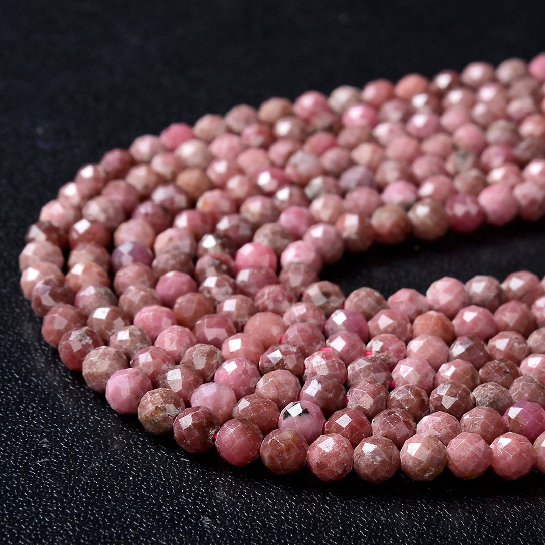 4MM Natural Rhodonite Gemstone Grade AA Micro Faceted Round Loose Beads ...