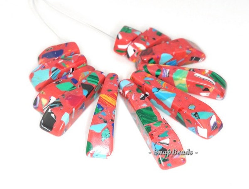 90114196-108 Matrix Turquoise Gemstone Mosaic Red Loose Beads Graduated Set 11 Beads