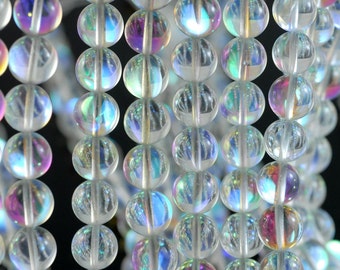 8mm Mystic Aura Titanium BI Opalite White Rainbow Round Loose Beads 15 inch Full Strand (90183035-362)