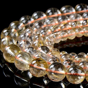 Natural Golden Rutilated Quartz Gemstone Grade AAA Round 4MM 5MM 6MM 7MM 8MM 9MM Loose Beads (D250)