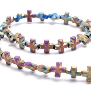 8MM Matte Rainbow Hematite Gemstone Cross Loose Beads 15.5 inch Full Strand (80000087-A38)