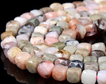 Natural Pink Opal Gemstone Grade A Micro Faceted Cube 4MM 5MM 6MM Loose Beads (P77)